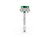 White gold Pear Cut Emerald Scalloped Halo Engagement Ring with Round Shared Prong Band_38