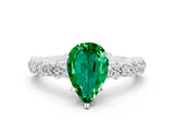 White gold Pear Cut Emerald Side Stone Solitaire Ring with Round  and Four-Prong Setting_48