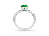 White gold Pear Cut Emerald Side Stone Solitaire Ring with Round  and Four-Prong Setting_51