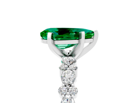 White gold Pear Cut Emerald Side Stone Solitaire Ring with Round  and Four-Prong Setting_53