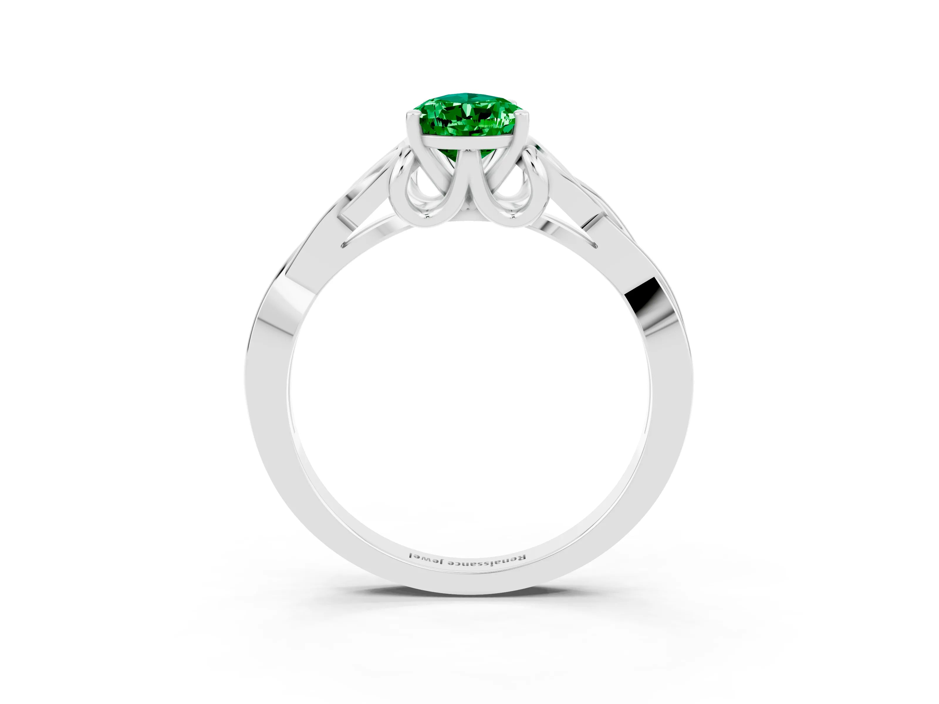 White gold Pear Cut Emerald Solitaire Celtic Knot Ring with Four-Prong Setting_15