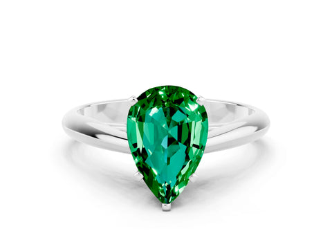 White gold Pear Cut Emerald Solitaire Engagement Ring with Cathedral Setting and Four-Prong Mount_12