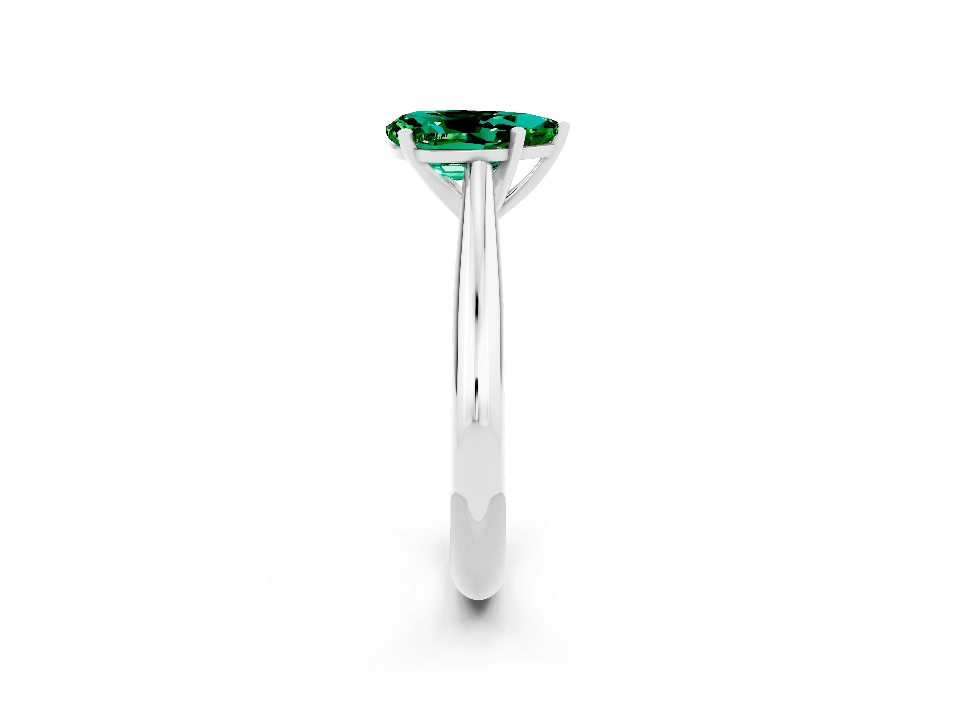 White gold Pear Cut Emerald Solitaire Engagement Ring with Cathedral Setting and Four-Prong Mount_14