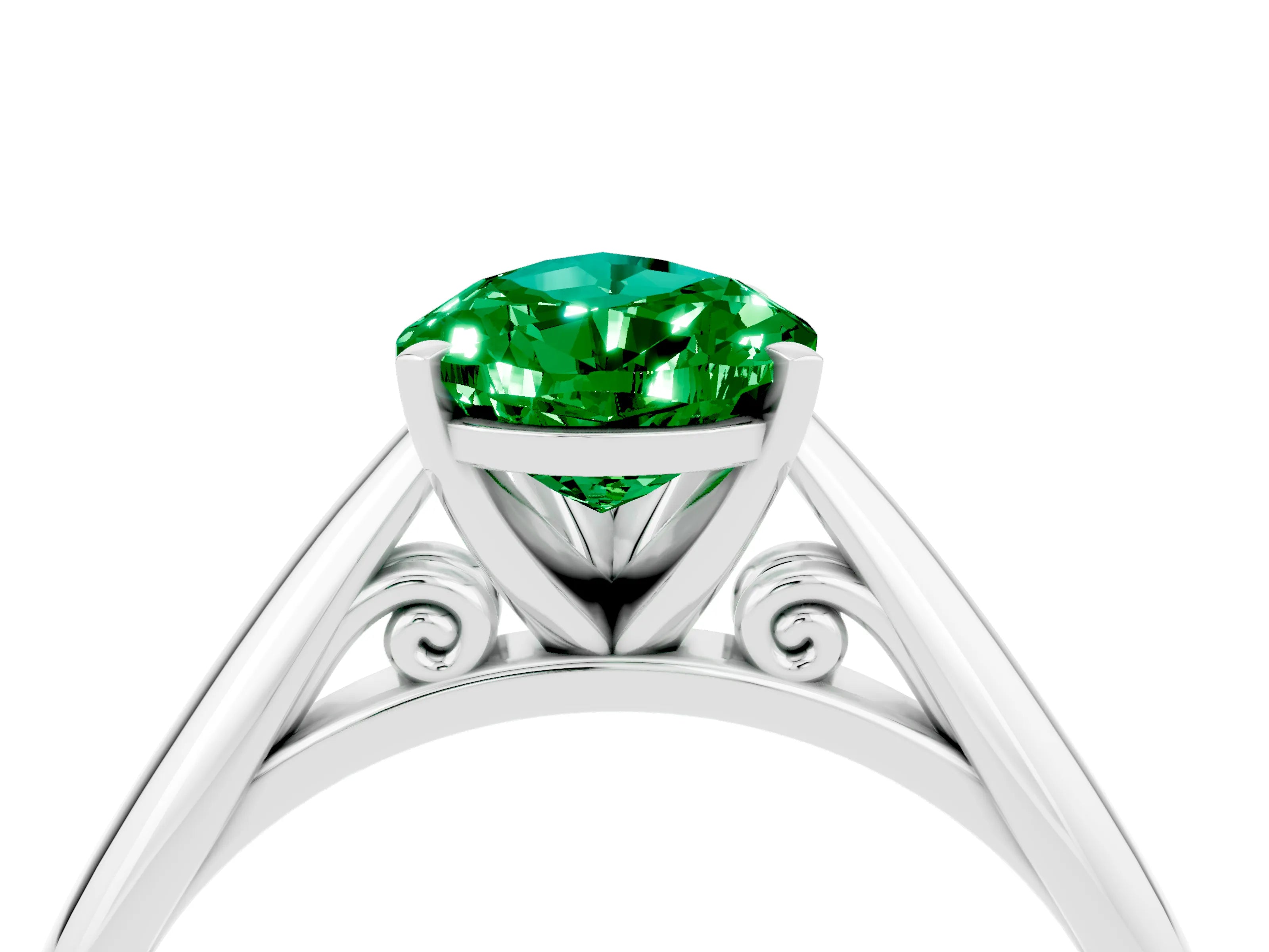White gold Pear Cut Emerald Solitaire Engagement Ring with Cathedral Setting and Four-Prong Mount_16