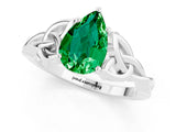 White gold Pear Cut Emerald Solitaire Engagement Ring with Celtic Knot Band and Four-Prong Setting_1