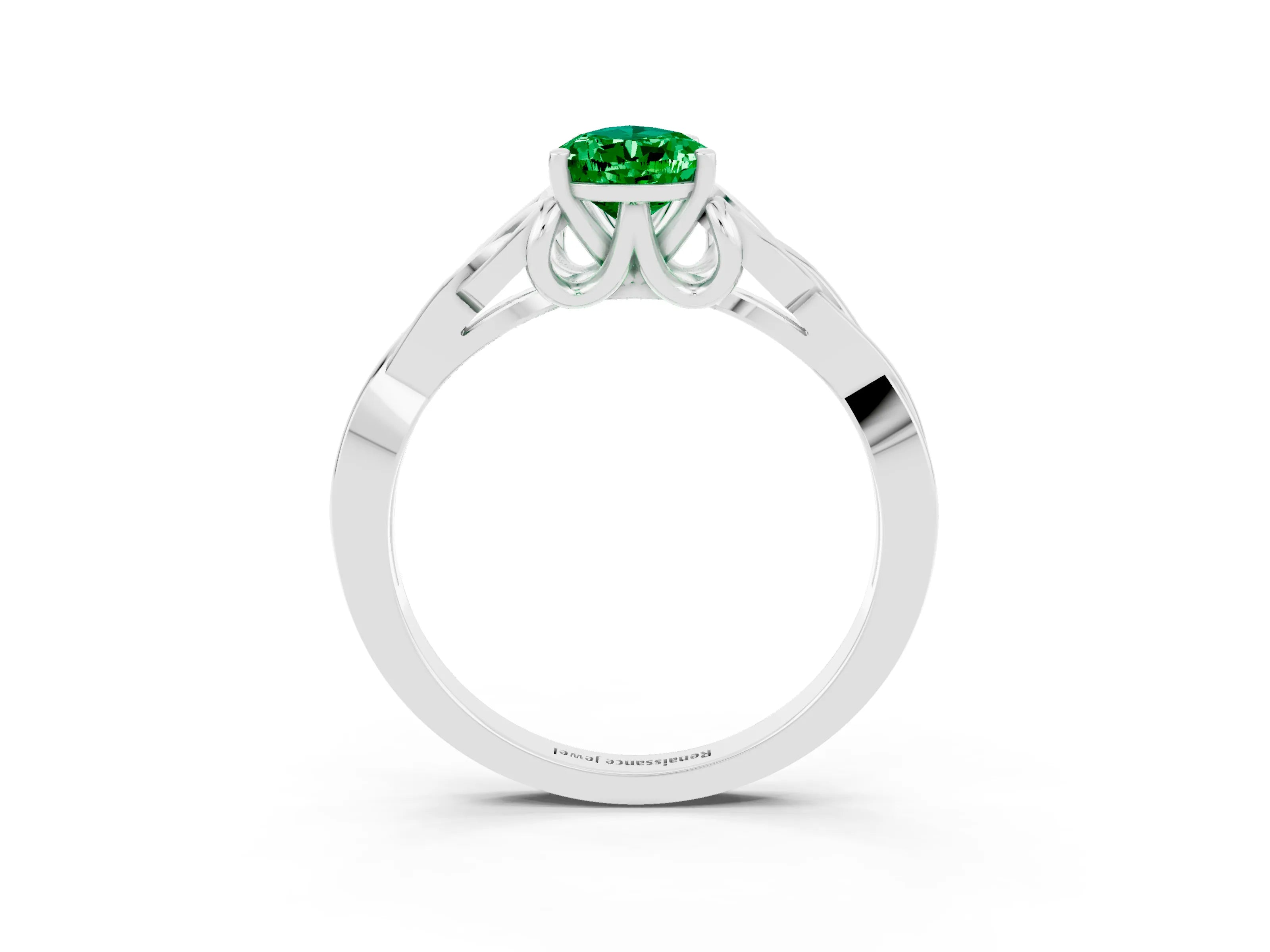White gold Pear Cut Emerald Solitaire Engagement Ring with Celtic Knot Band and Four-Prong Setting_3
