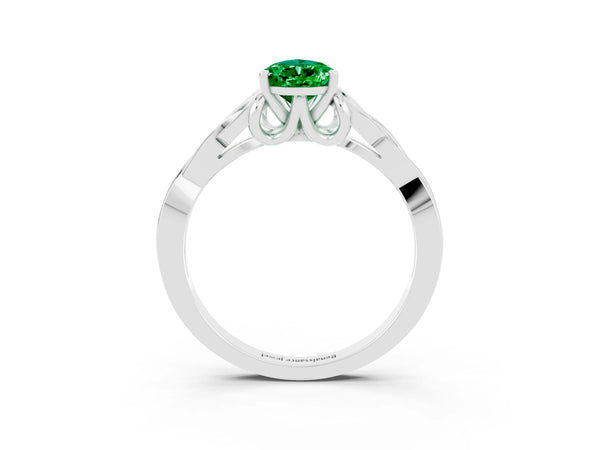 Silver Pear Cut Emerald Solitaire Engagement Ring with Celtic Knot Band and Four-Prong Setting