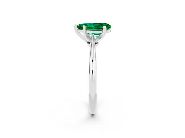 White gold Pear Cut Emerald Solitaire Engagement Ring with Classic Band and Four-Prong Setting