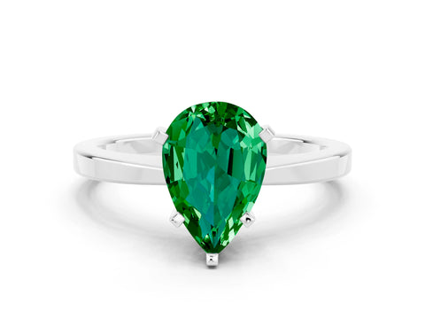 White gold Pear Cut Emerald Solitaire Engagement Ring with Classic Band and Four-Prong Setting_24