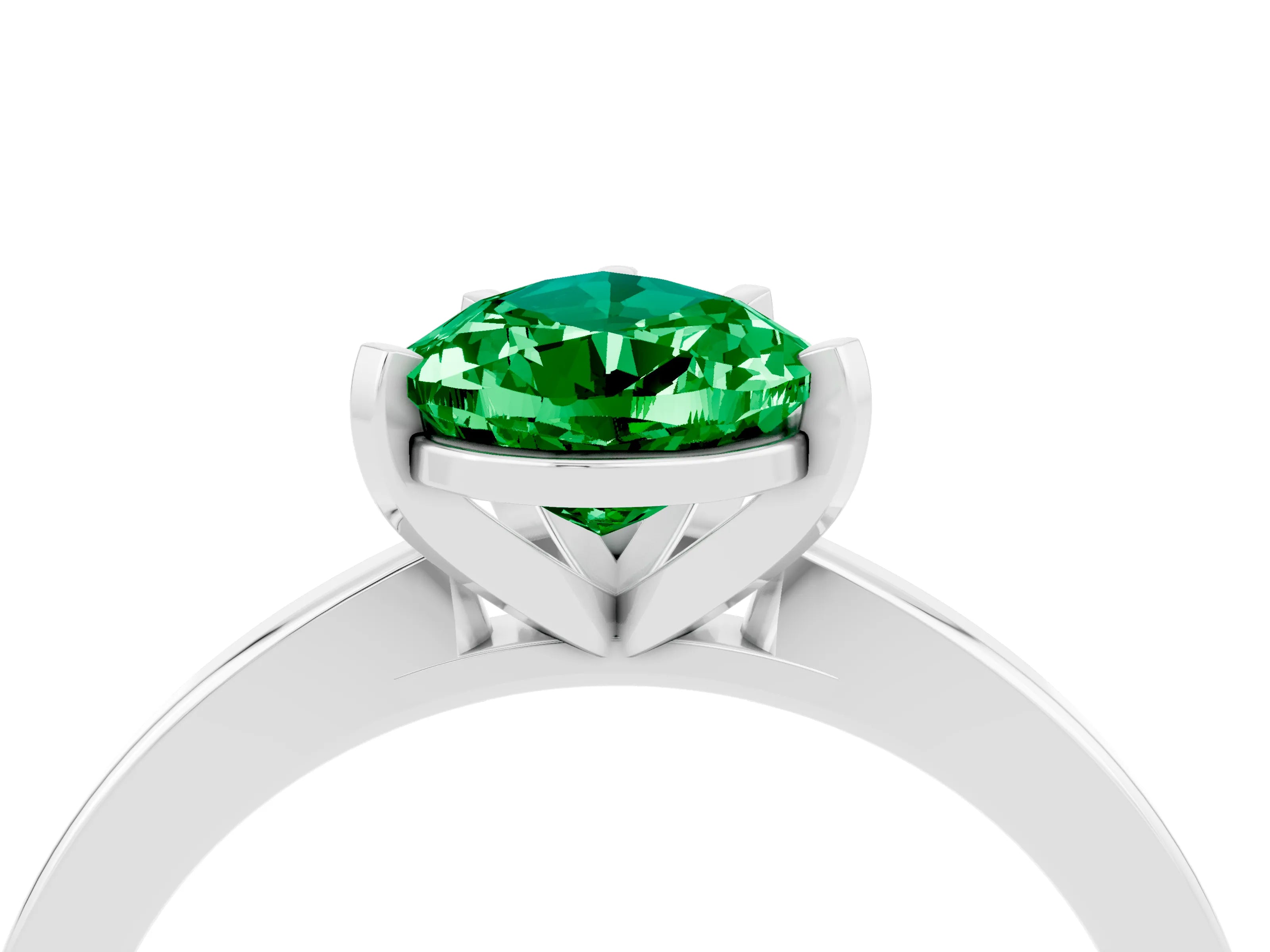 White gold Pear Cut Emerald Solitaire Engagement Ring with Classic Band and Four-Prong Setting_28