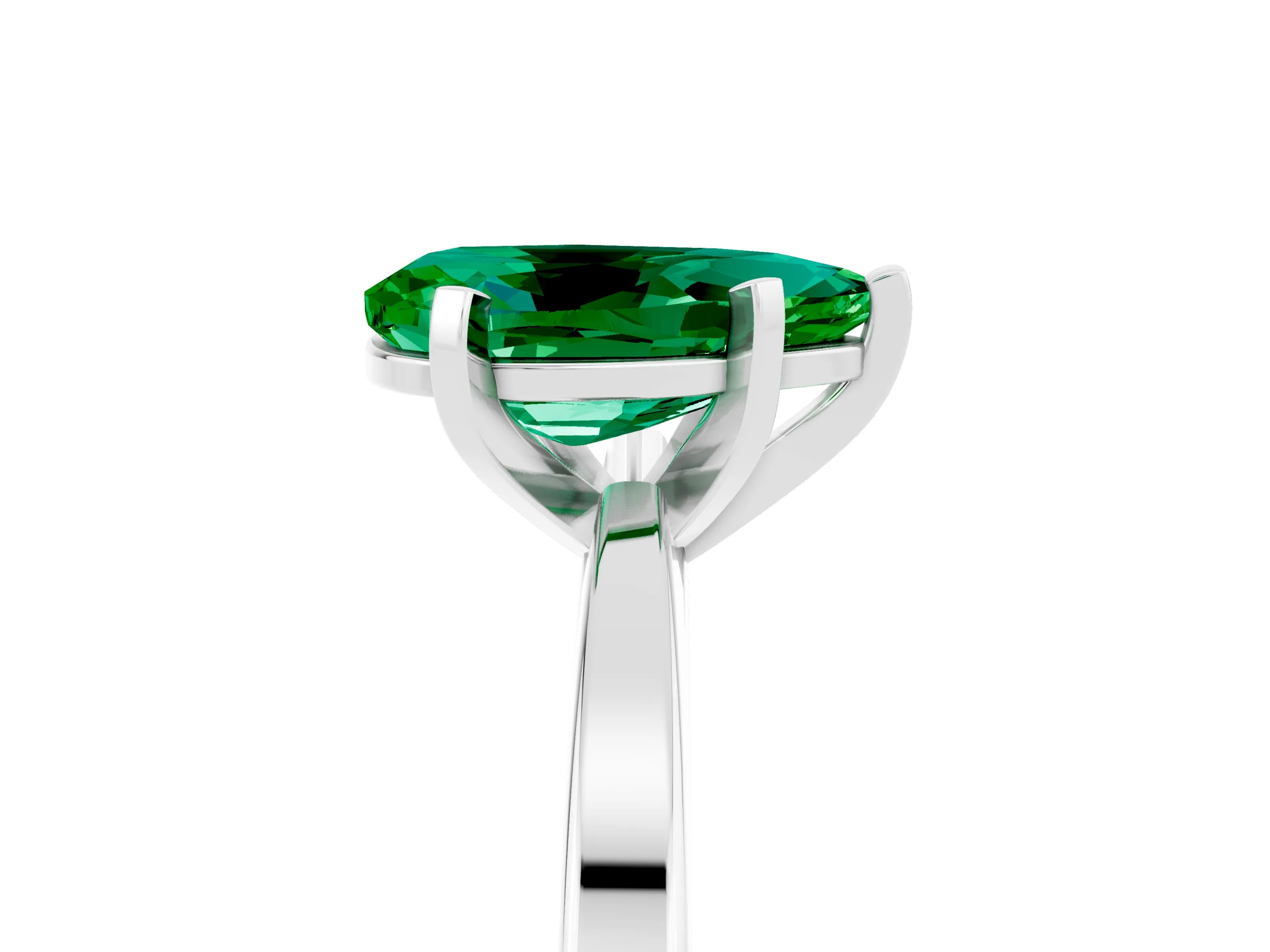 White gold Pear Cut Emerald Solitaire Engagement Ring with Classic Band and Four-Prong Setting_29