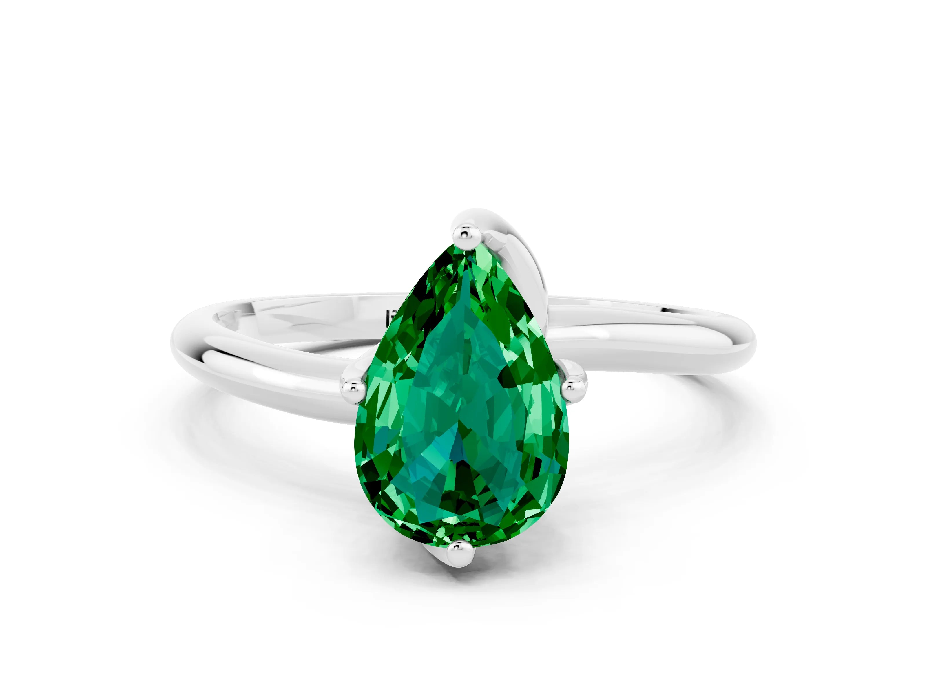 White gold Pear Cut Emerald Solitaire Engagement Ring with Four-Prong Setting and Classic Band_12