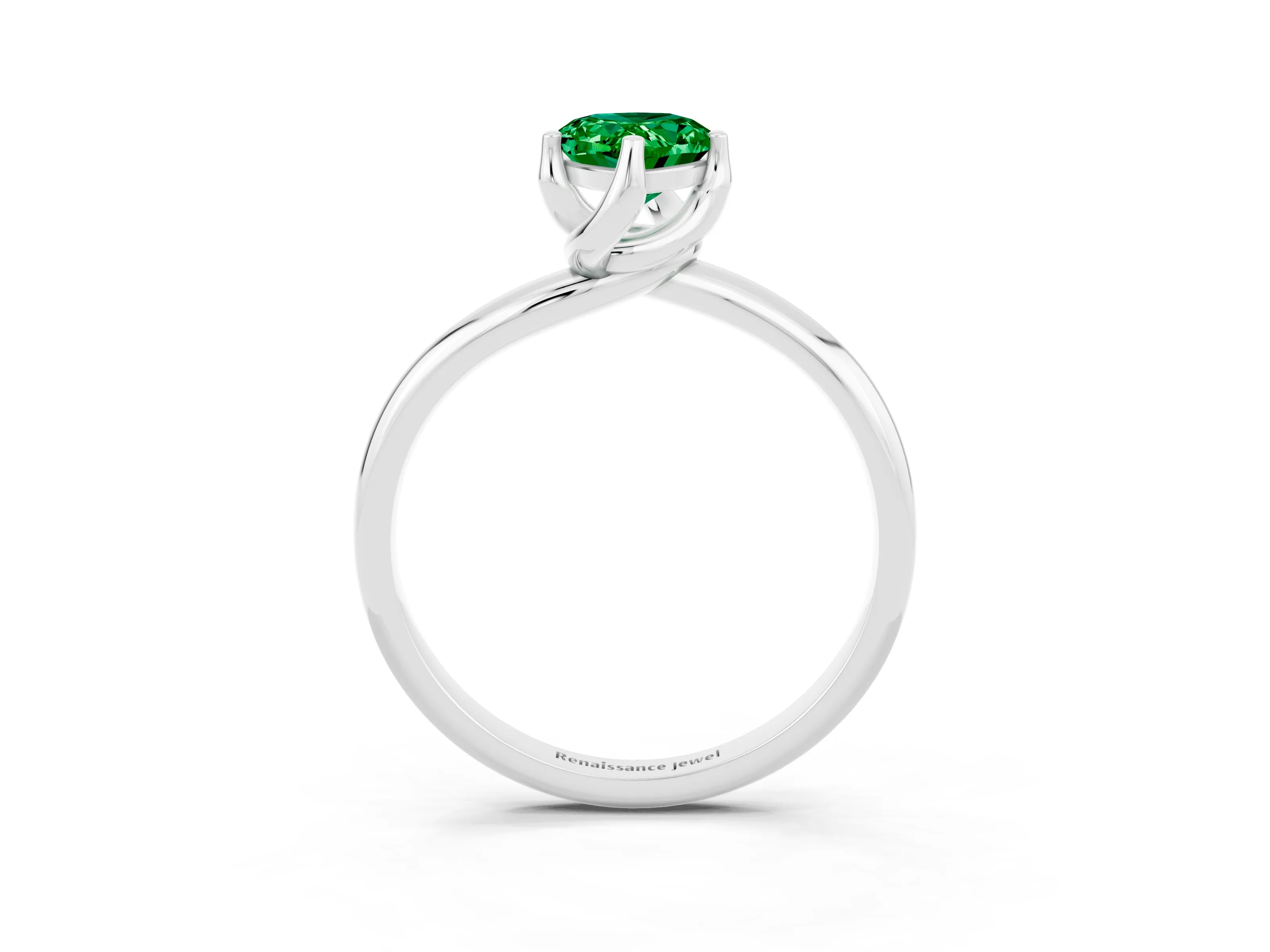 White gold Pear Cut Emerald Solitaire Engagement Ring with Four-Prong Setting and Classic Band_15