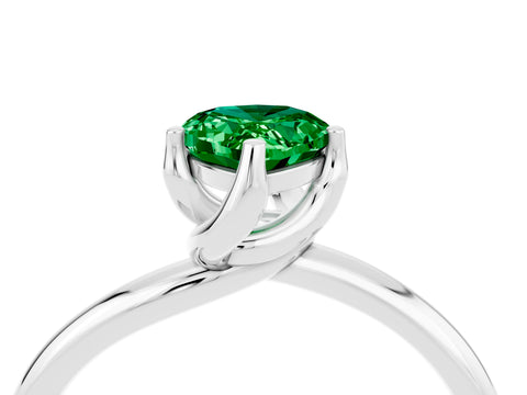 White gold Pear Cut Emerald Solitaire Engagement Ring with Four-Prong Setting and Classic Band_16
