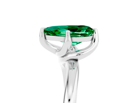 White gold Pear Cut Emerald Solitaire Engagement Ring with Four-Prong Setting and Classic Band_17