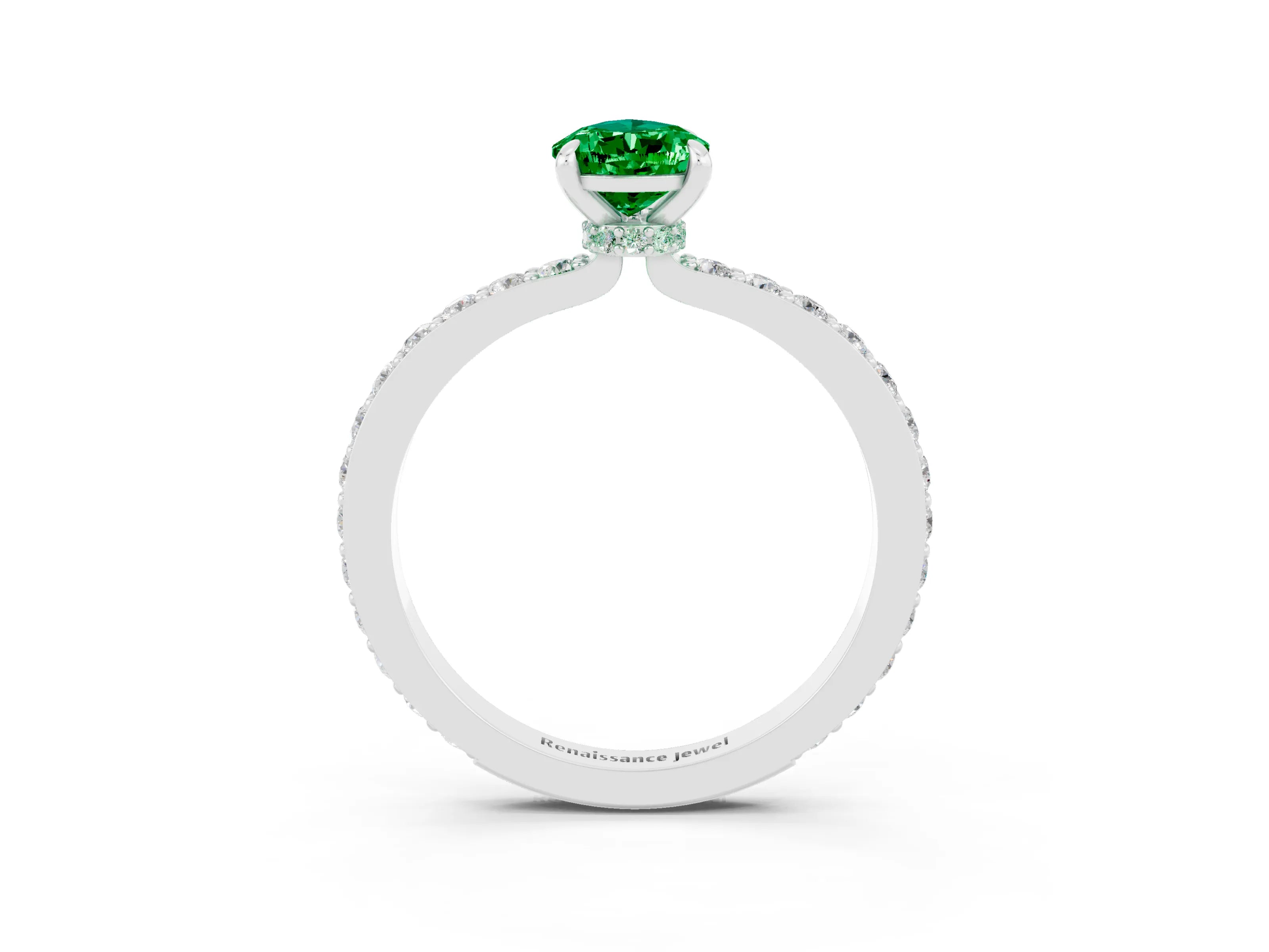 White gold Pear Cut Emerald Solitaire Engagement Ring with Pavé Band and Four-Prong Setting_3