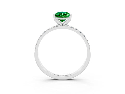 White gold Pear Cut Emerald Solitaire Engagement Ring with Pavé Band and Prong Setting_3