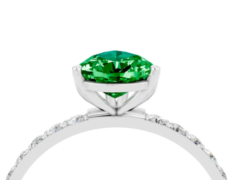 White gold Pear Cut Emerald Solitaire Engagement Ring with Pavé Band and Prong Setting_4