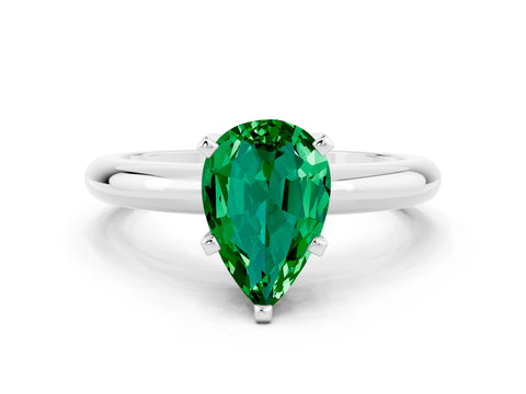 White gold Pear Cut Emerald Solitaire Engagement Ring with Round Band and Four-Prong Setting_12