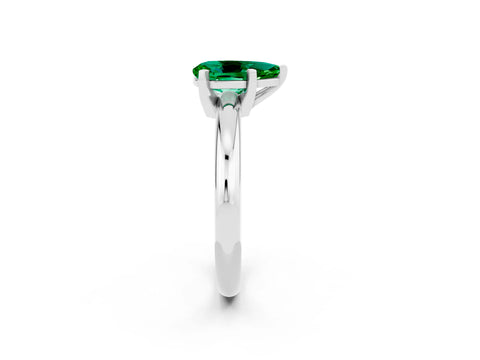 White gold Pear Cut Emerald Solitaire Engagement Ring with Round Band and Four-Prong Setting_14