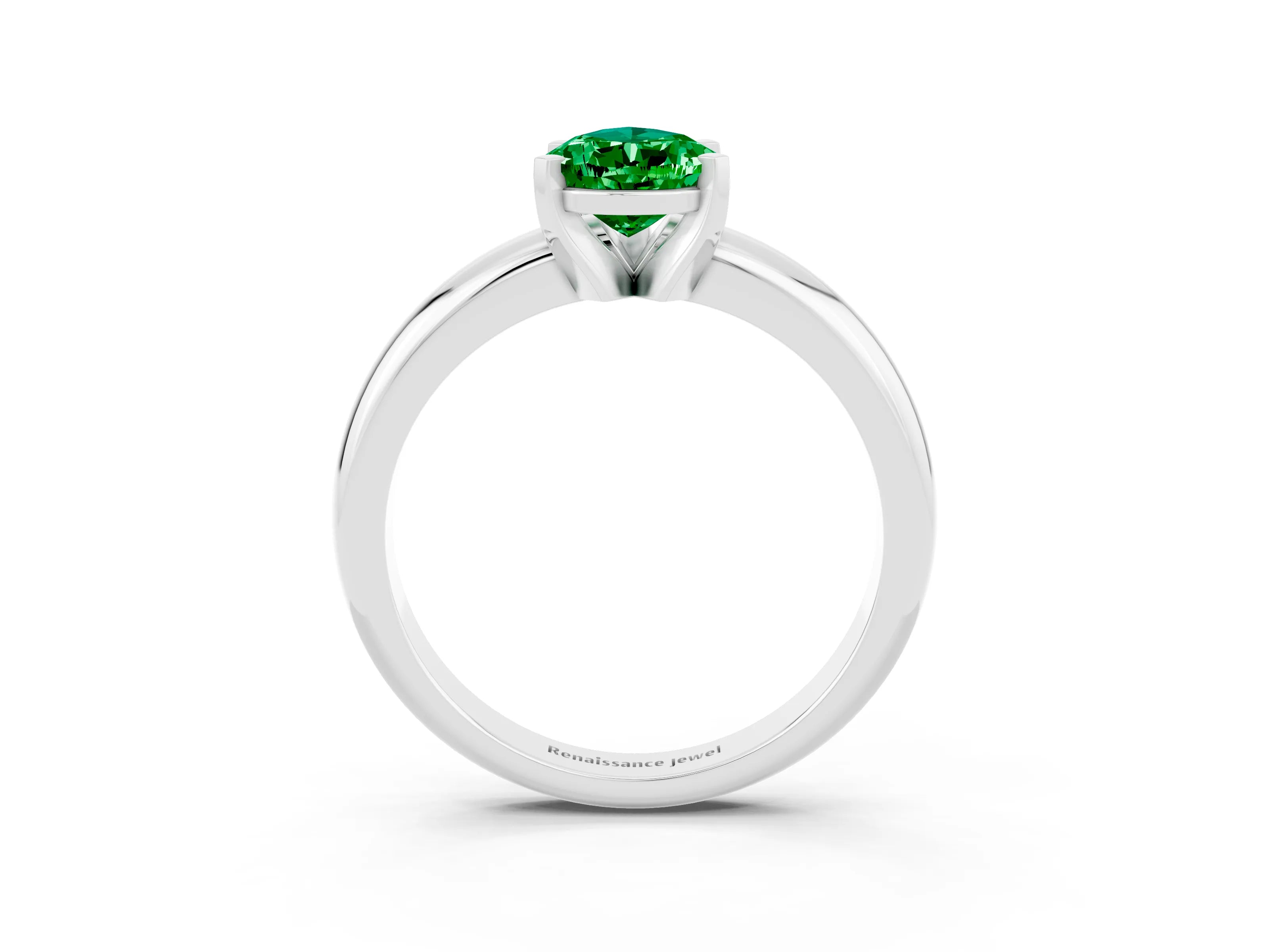 White gold Pear Cut Emerald Solitaire Engagement Ring with Round Band and Four-Prong Setting_15