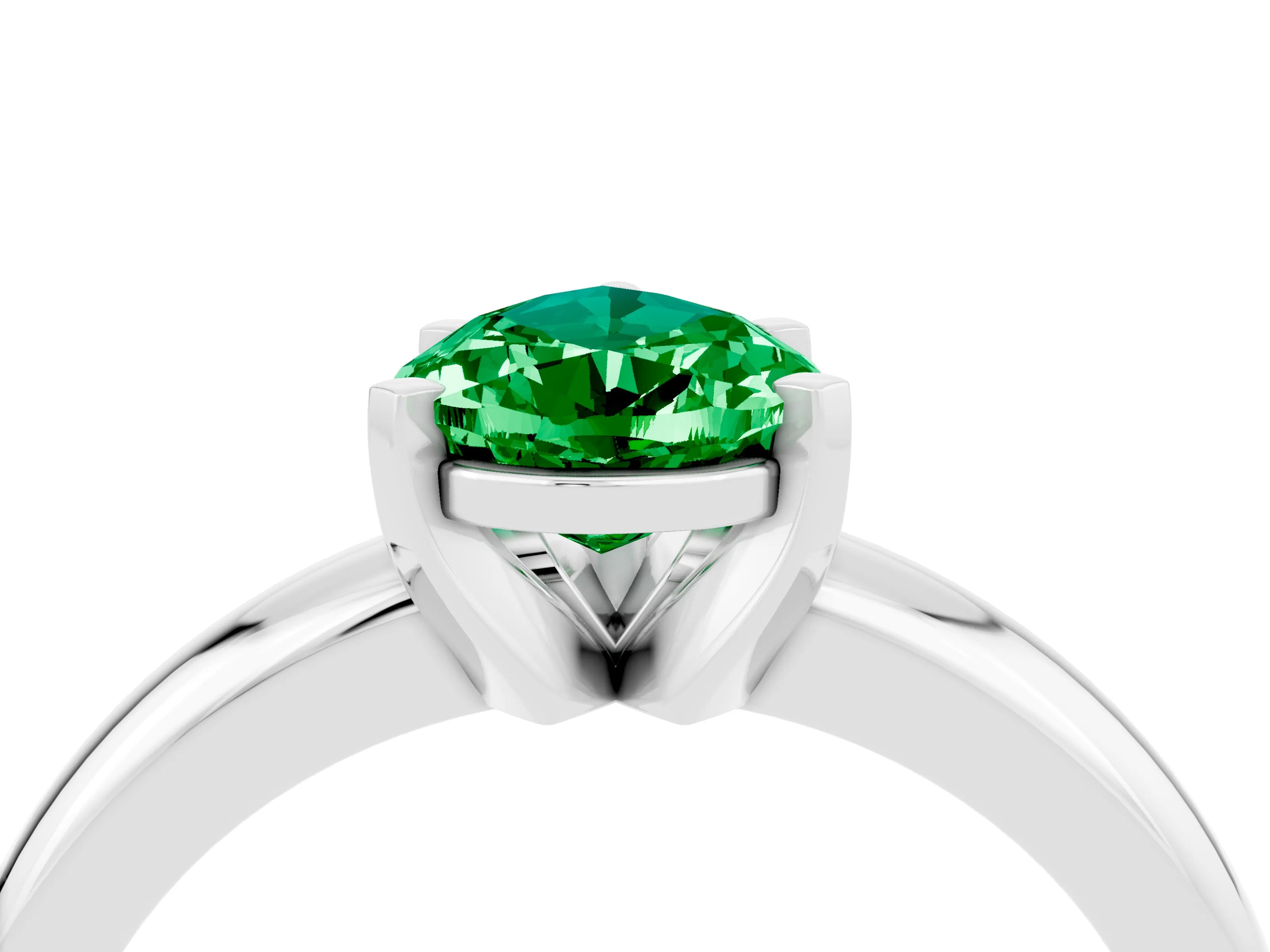 White gold Pear Cut Emerald Solitaire Engagement Ring with Round Band and Four-Prong Setting_16