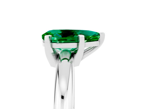 White gold Pear Cut Emerald Solitaire Engagement Ring with Round Band and Four-Prong Setting_17