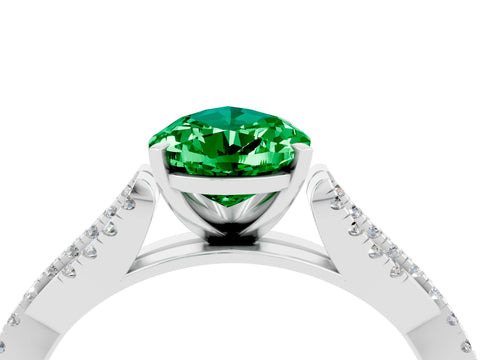 White gold Pear Cut Emerald Solitaire Engagement Ring with Twisted Pavé Band and Four-Prong Setting_4