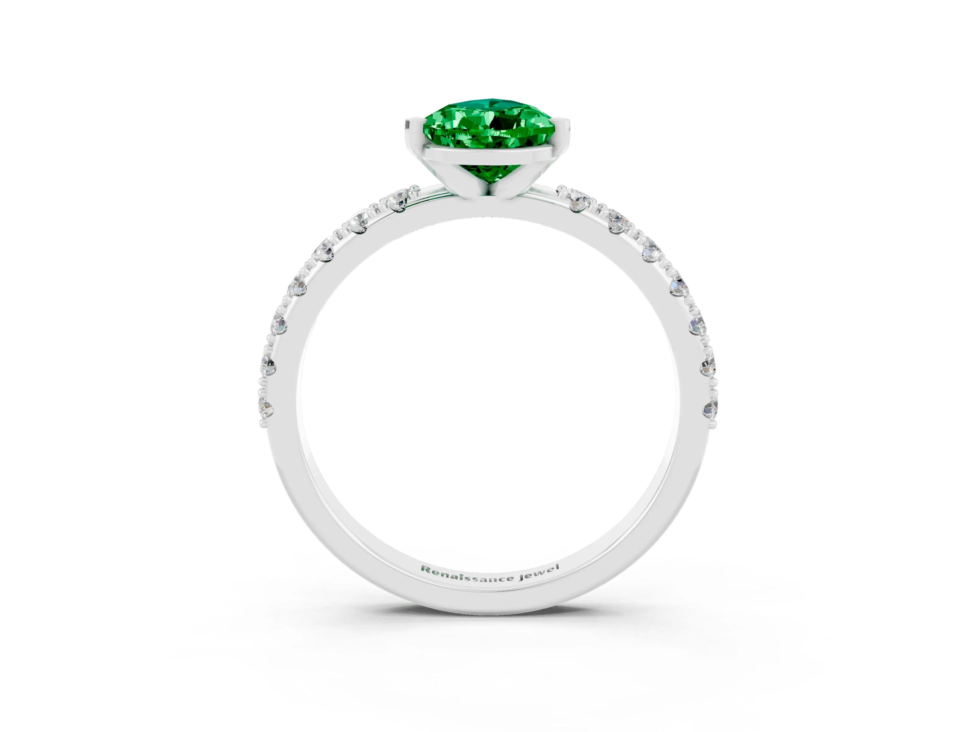 White gold Pear Cut Emerald Solitaire Pavé Band with Four-Prong Setting_3