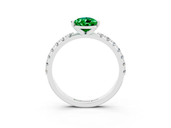 Platinum Pear Cut Emerald Solitaire Pavé Band with Four-Prong Setting