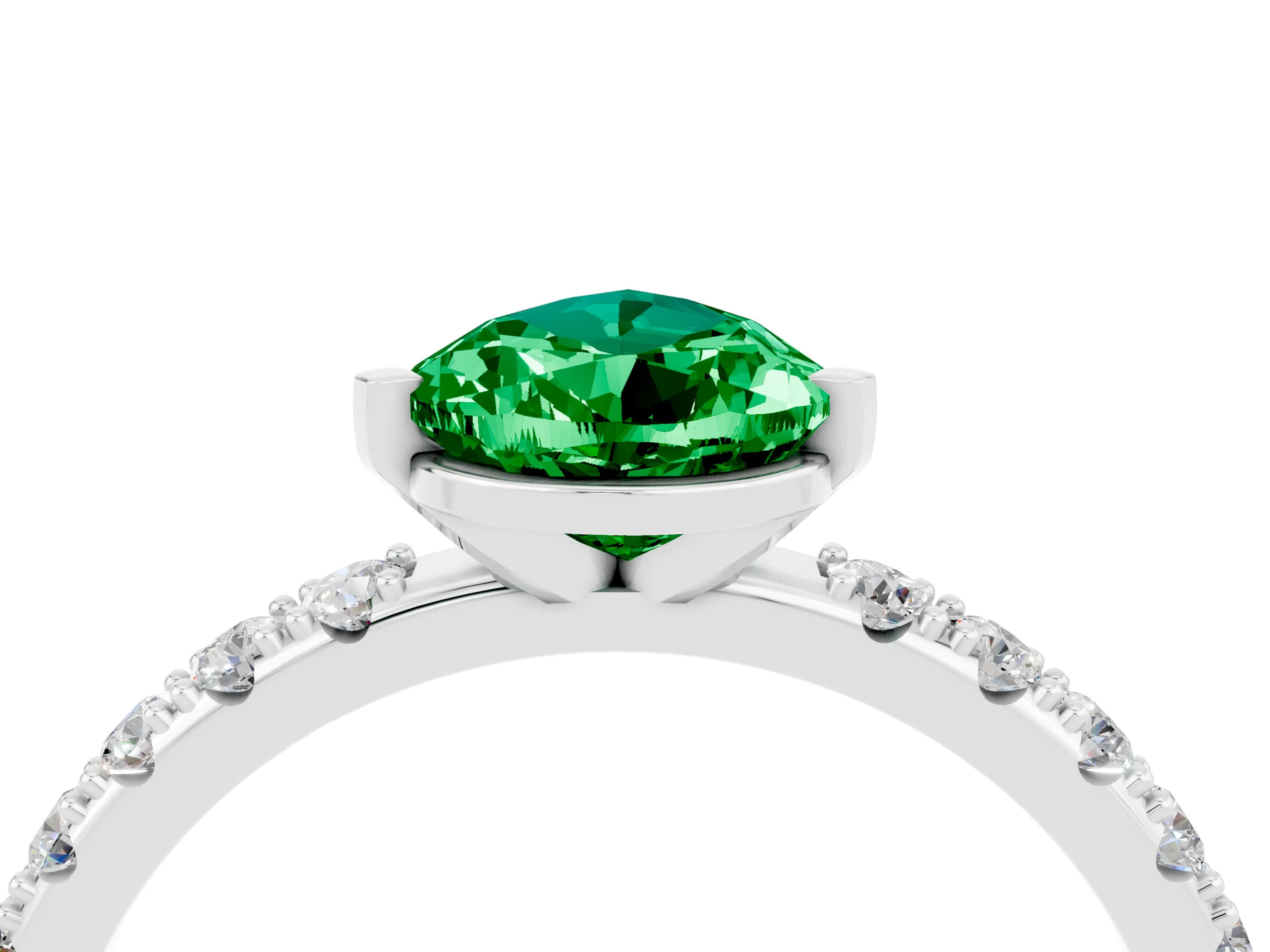 White gold Pear Cut Emerald Solitaire Pavé Band with Four-Prong Setting_4