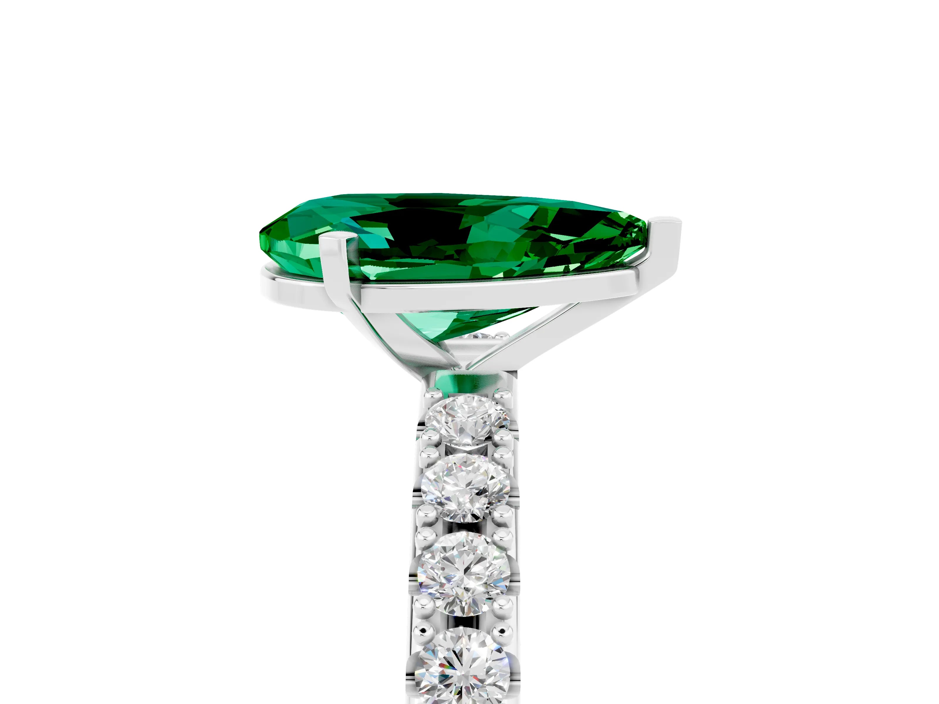 White gold Pear Cut Emerald Solitaire Pavé Band with Four-Prong Setting_5