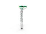 White gold Pear Cut Emerald Solitaire Pavé Engagement Ring with Round Band and Prong Setting_14