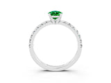 White gold Pear Cut Emerald Solitaire Pavé Engagement Ring with Round Band and Prong Setting_15