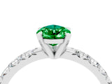 White gold Pear Cut Emerald Solitaire Pavé Engagement Ring with Round Band and Prong Setting_16