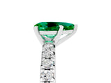 White gold Pear Cut Emerald Solitaire Pavé Engagement Ring with Round Band and Prong Setting_17