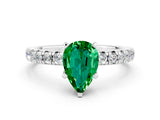 White gold Pear Cut Emerald Solitaire Pavé Engagement Ring with Round Band and Prong Setting_72