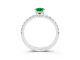 White gold Pear Cut Emerald Solitaire Pavé Engagement Ring with Round Band and Prong Setting_75