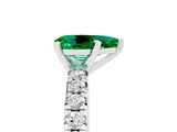 White gold Pear Cut Emerald Solitaire Pavé Engagement Ring with Round Band and Prong Setting_77