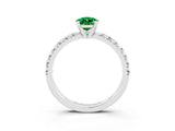 White gold Pear Cut Emerald Solitaire Pavé Engagement Ring with Round Band and Prong Setting_87