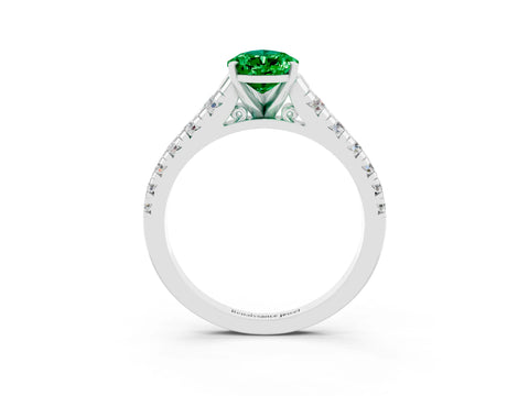 White gold Pear Cut Emerald Solitaire Ring with Cathedral Setting and Pavé Band_3