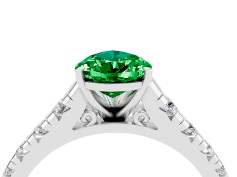 White gold Pear Cut Emerald Solitaire Ring with Cathedral Setting and Pavé Band_4