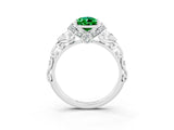 White gold Pear Cut Emerald Solitaire Ring with Filigree Band and Four-Prong Setting_69