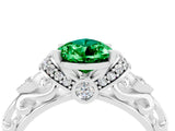 White gold Pear Cut Emerald Solitaire Ring with Filigree Band and Four-Prong Setting_70
