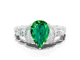 White gold Pear Cut Emerald Solitaire Ring with Filigree Band and Four-Prong Setting_71