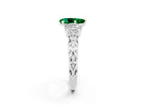 White gold Pear Cut Emerald Solitaire Ring with Filigree Band and Four-Prong Setting_73