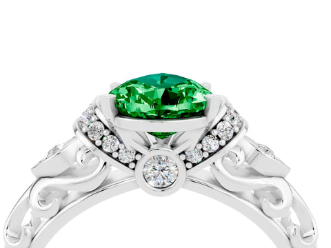 White gold Pear Cut Emerald Solitaire Ring with Filigree Band and Four-Prong Setting_75