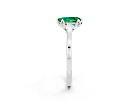 White gold Pear Cut Emerald Solitaire Ring with Flower Prong Setting and Classic Band_14