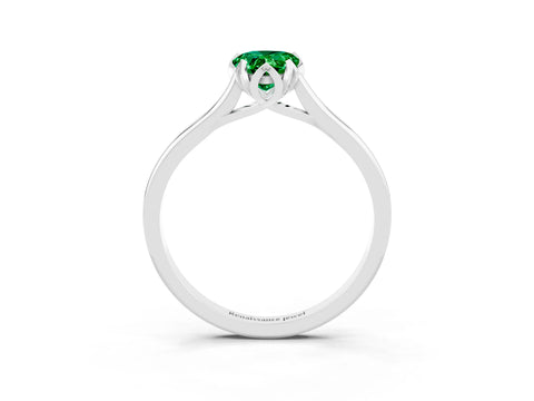 White gold Pear Cut Emerald Solitaire Ring with Flower Prong Setting and Classic Band_15