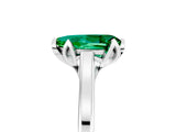 White gold Pear Cut Emerald Solitaire Ring with Flower Prong Setting and Classic Band_53